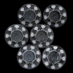 (6) Plates, American Brilliant Cut Glass, Signed Hawkes Queens Pattern