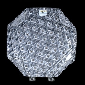 Square Plate, Folded Corner, American Brilliant Cut Glass