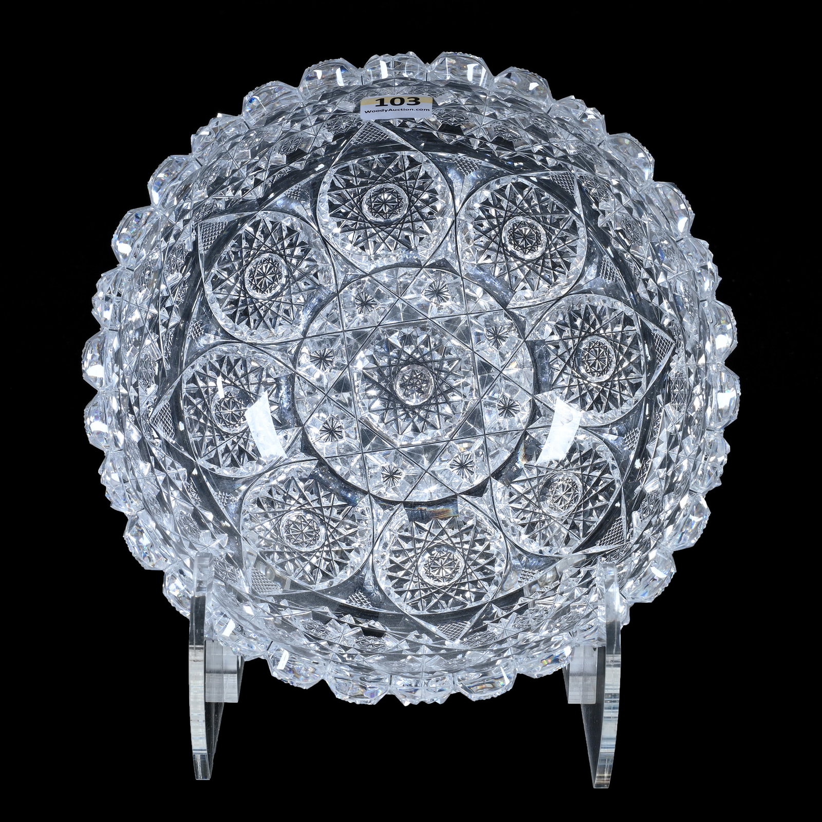 Bowl, Duchess Pattern, Covington Cut Glass, ABCG, Hobstar, Vesica And Hobstar Button Motif: Bowl, Duchess Pattern, Covington Cut Glass, American Brilliant Cut Glass, Hobstar, Vesica And Hobstar Button Motif, 3.25" x 7.75", Nice Quality, Estate of Paul Pellet, Texas. UPDATED 5-9-25: Added Mak