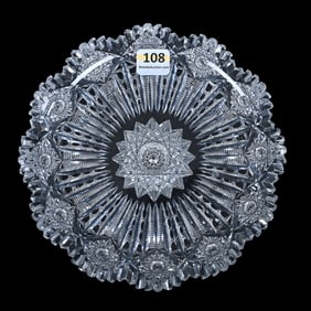 Plate, American Brilliant Cut Glass, Hobstar And Prism Motif, Heavy Blank