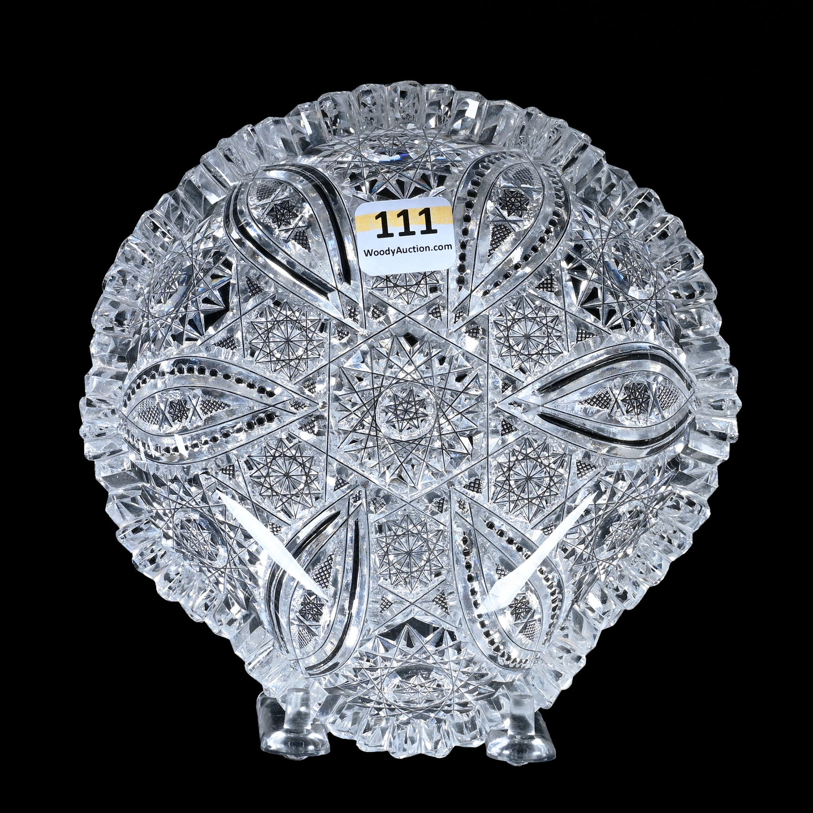 Nappy, American Brilliant Cut Glass, Garland Pattern By Pitkin And Brooks: Nappy, American Brilliant Cut Glass, Garland Pattern By Pitkin And Brooks, 6", Minor Edge Roughness, Estate of Paul Pellet, Texas.