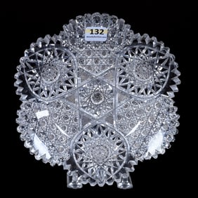 Plate, American Brilliant Cut Glass, Three Sections Of Hobstar And Cane Motif