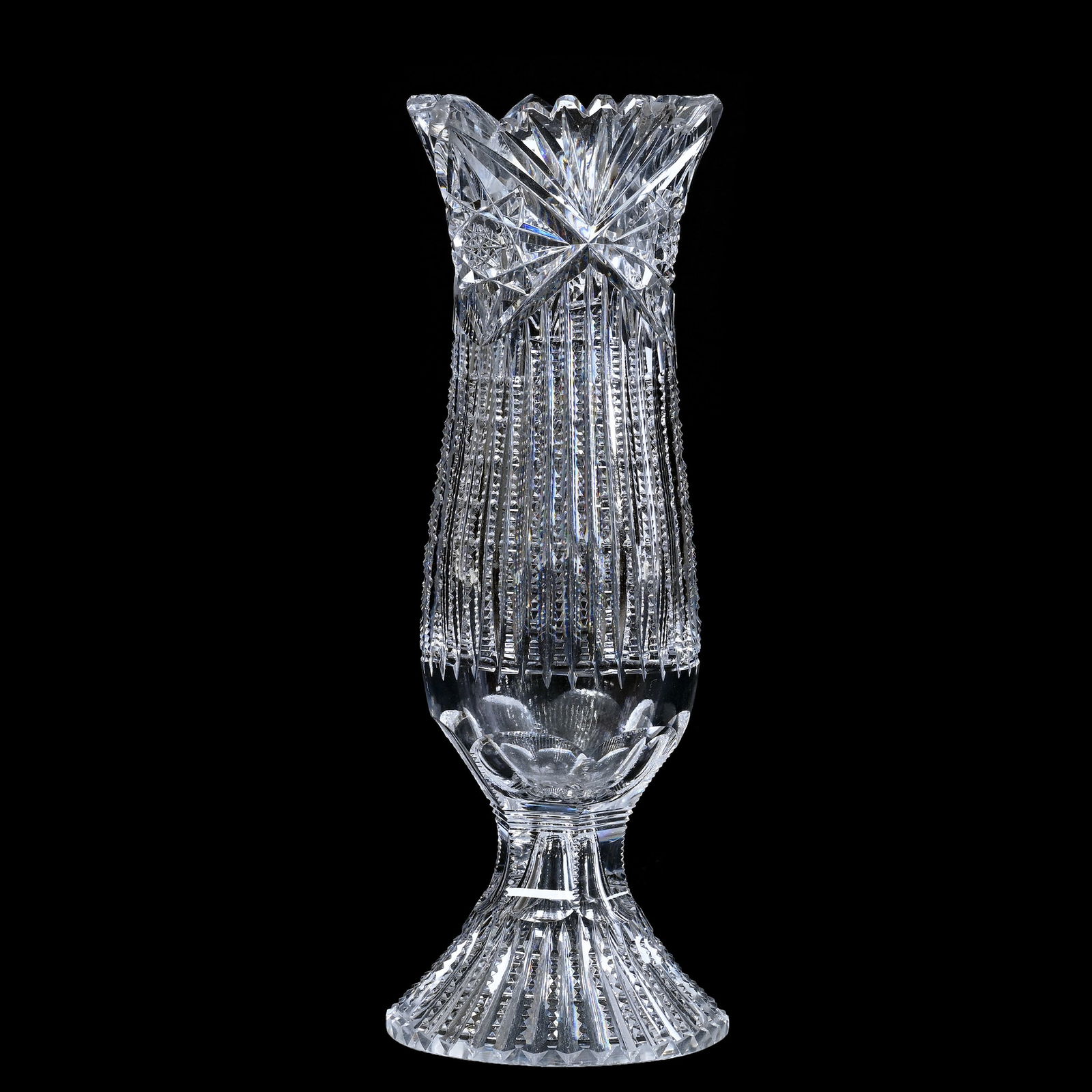 Pedestal Vase, American Brilliant Cut Glass, Queen Pattern By Bergen (1 of 3)