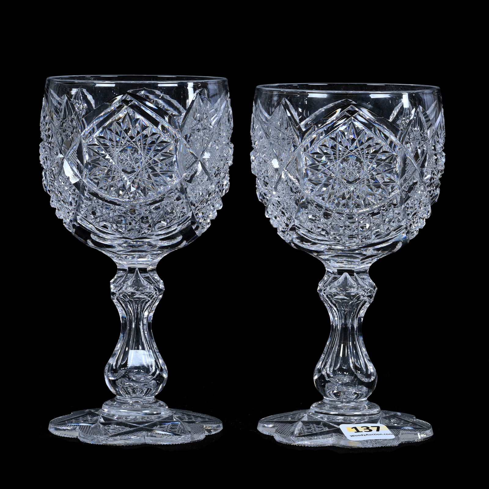 Pair Goblets, ABCG, Exceptional Hobstar, Peerless Pattern, Higgins & Seiter (1 of 3)