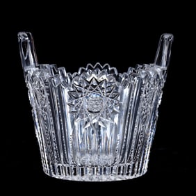 Ice Tub, Tab Handles, American Brilliant Cut Glass, Hobstar And Prism Cut Body