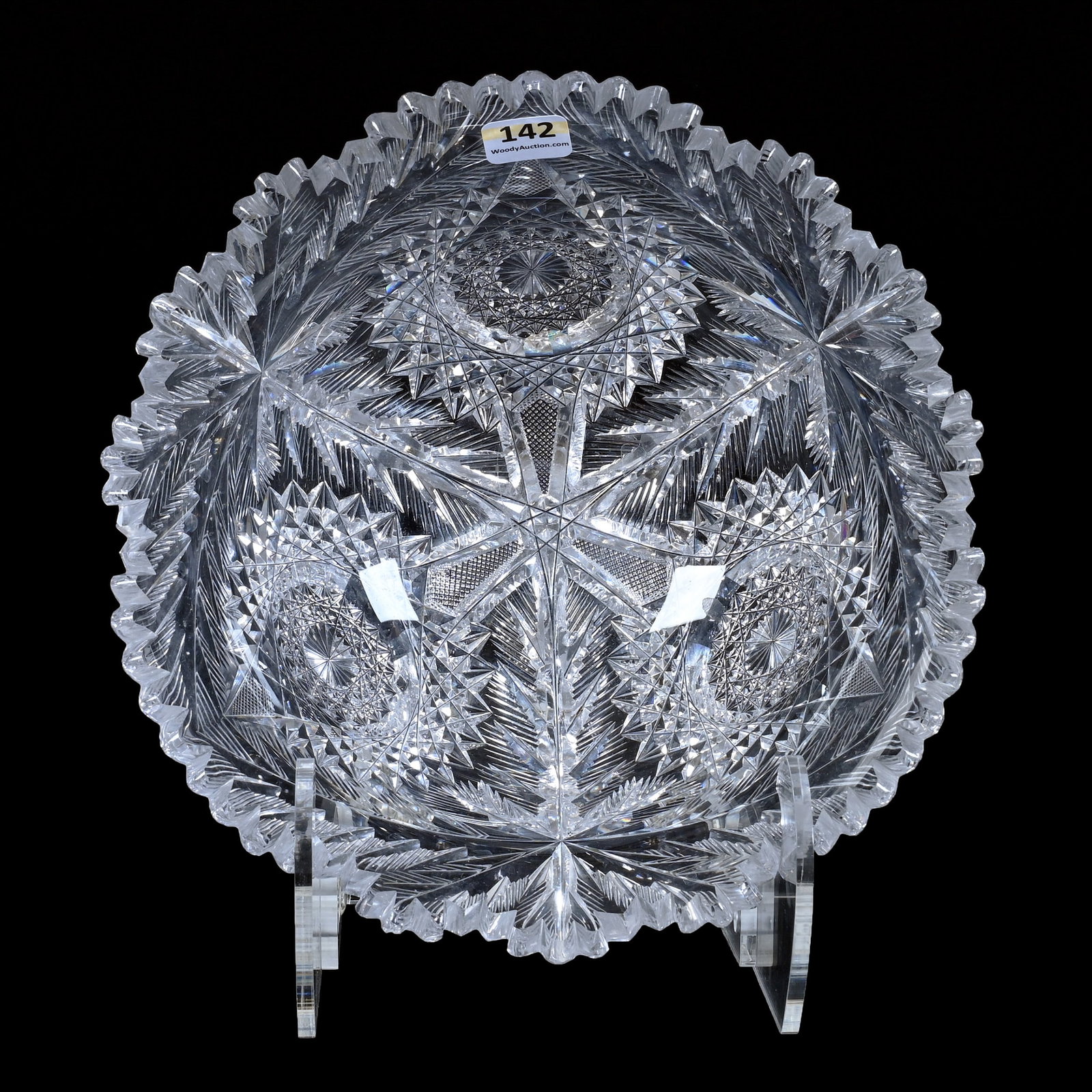 Bowl, American Brilliant Cut Glass, Mary Pattern Designed By W. C. Anderson: Bowl, American Brilliant Cut Glass, Mary Pattern Designed By W.C. Anderson, 4" x 9", Tooth Chip, Estate of Paul Pellet, Texas.