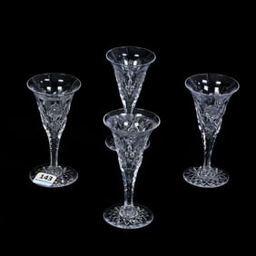 (4) Sherry Stems, American Brilliant Cut Glass, Signed Hawkes Queens Pattern
