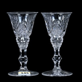 Pair Sherry Stems, American Brilliant Cut Glass, Harvard Pattern By Libbey