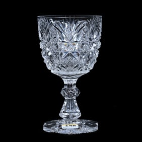 Goblet, American Brilliant Cut Glass, Well Cut Hobstar, Block, Miter And Fan Motif