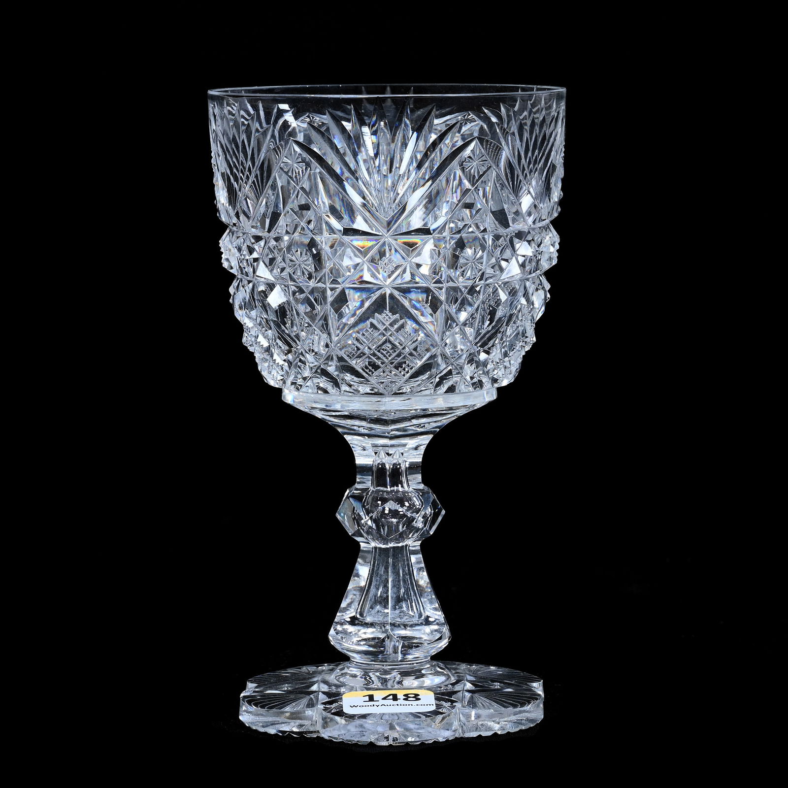 Goblet, American Brilliant Cut Glass, Well Cut Hobstar, Block, Miter And Fan Motif (1 of 4)