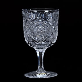 Goblet, American Brilliant Cut Glass, Signed J. Hoare Monarch Pattern