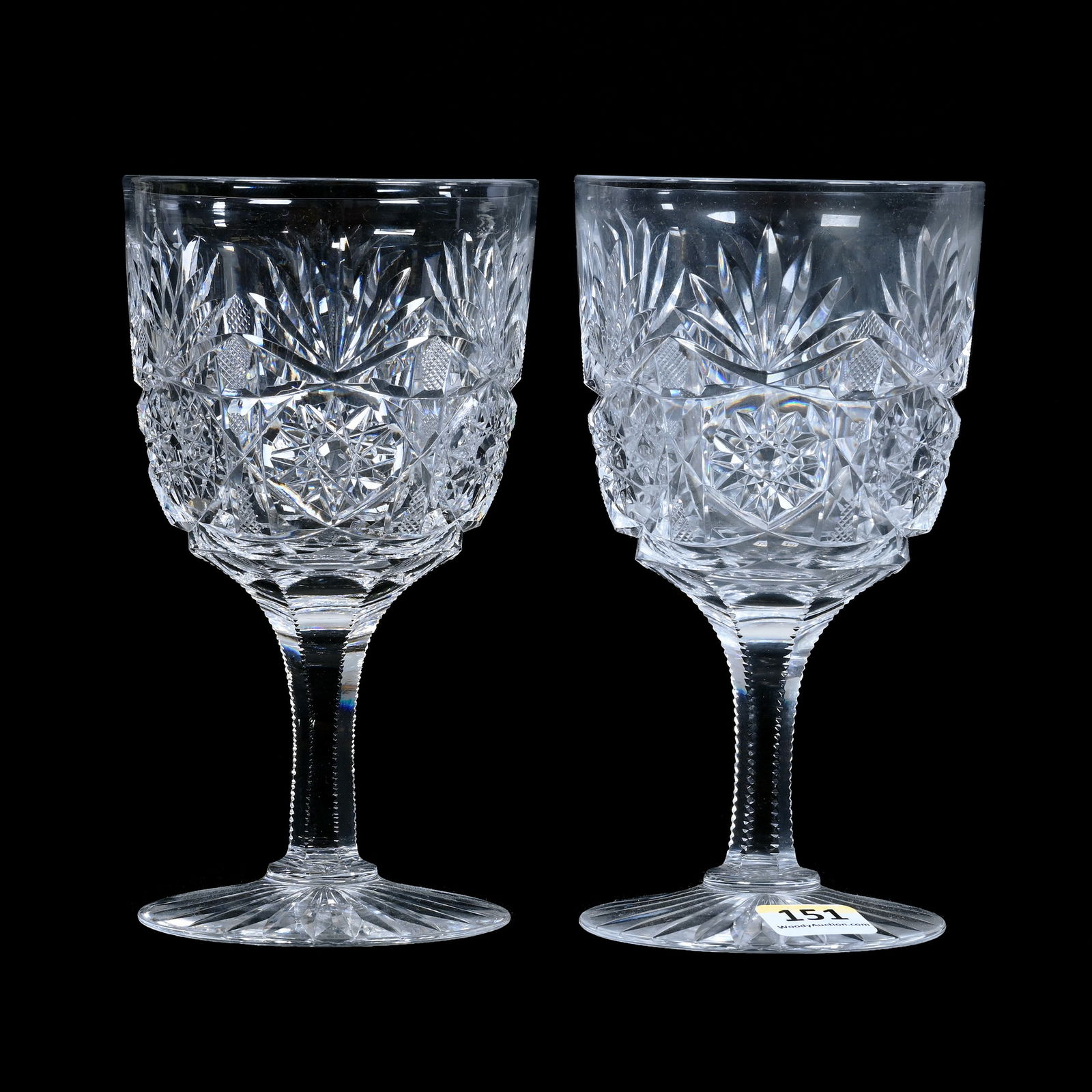Pair Goblets, American Brilliant Cut Glass, Electra Pattern By Straus (1 of 3)