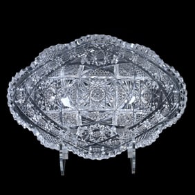Banana Bowl, American Brilliant Cut Glass, Hobstar, Nailhead Diamond, Prism, Block And Fan Motif