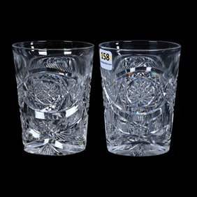 Pair Tumblers, American Brilliant Cut Glass, Signed Libbey Diana Pattern