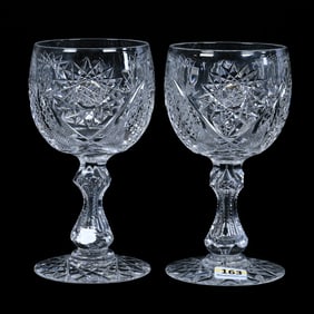 Pair Goblets, ABCG, Three Sections Of Hobstar, Vesica, Nailhead Diamond, Strawberry Diamond And Fan