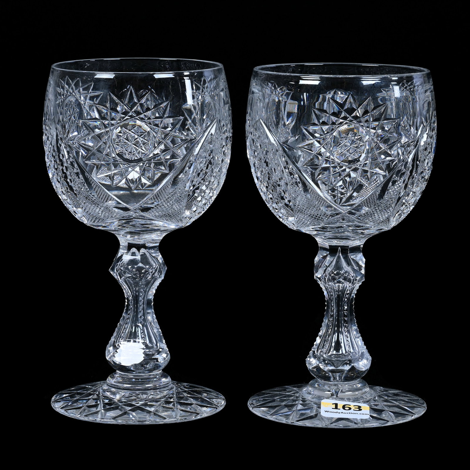 Pair Goblets, ABCG, Three Sections Of Hobstar, Vesica, Nailhead Diamond, Strawberry Diamond And Fan (1 of 3)