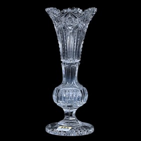 Pedestal Vase, American Brilliant Cut Glass, Prism Cut Body, Hobstar Border