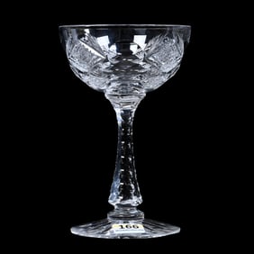 Champagne Stem, American Brilliant Cut Glass, Signed Hawkes Queens Pattern