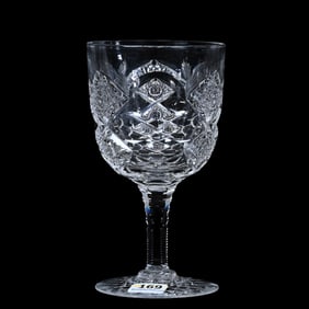 Goblet, American Brilliant Cut Glass, Signed Hawkes Queens Pattern