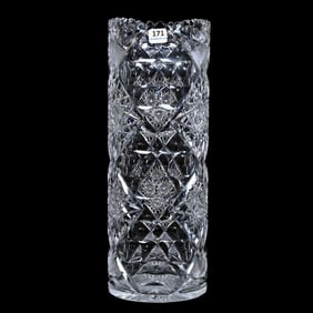 Cylinder Vase, American Brilliant Cut Glass, In The Style Of Queens By Hawkes