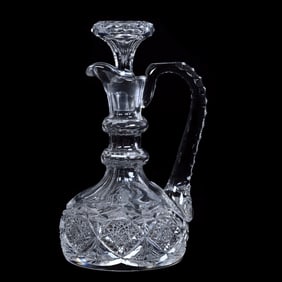 Small Decanter, American Brilliant Cut Glass, Hobstar And Geometric Motif