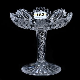 Compote, American Brilliant Cut Glass, Four Sections Of Hobstar, Clear Tusk Vesica Motif