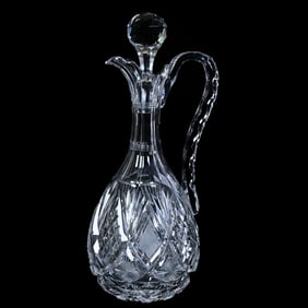 Handled Decanter, American Brilliant Cut Glass, Harvard Pattern By Libbey