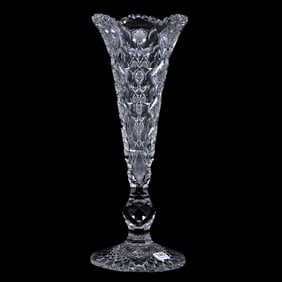 Trumpet Vase, American Brilliant Cut Glass, Queens Pattern By Hawkes