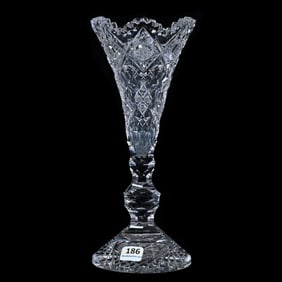 Trumpet Vase, American Brilliant Cut Glass, Signed Gundy And Clapperton Cleopatra Pattern
