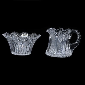 Creamer And Sugar Set, American Brilliant Cut Glass, Pattern Is Similar To Pluto By J. Hoare