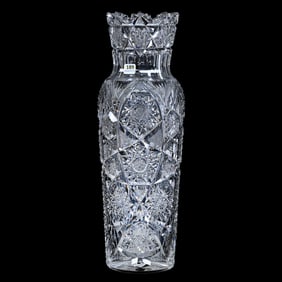 Vase, American Brilliant Cut Glass, Pattern Strongly Resembles Corona By Libbey