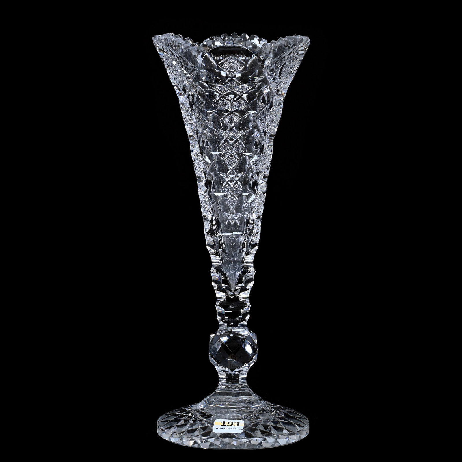 Trumpet Vase, American Brilliant Cut Glass, Signed Hawkes Queens Pattern (1 of 5)