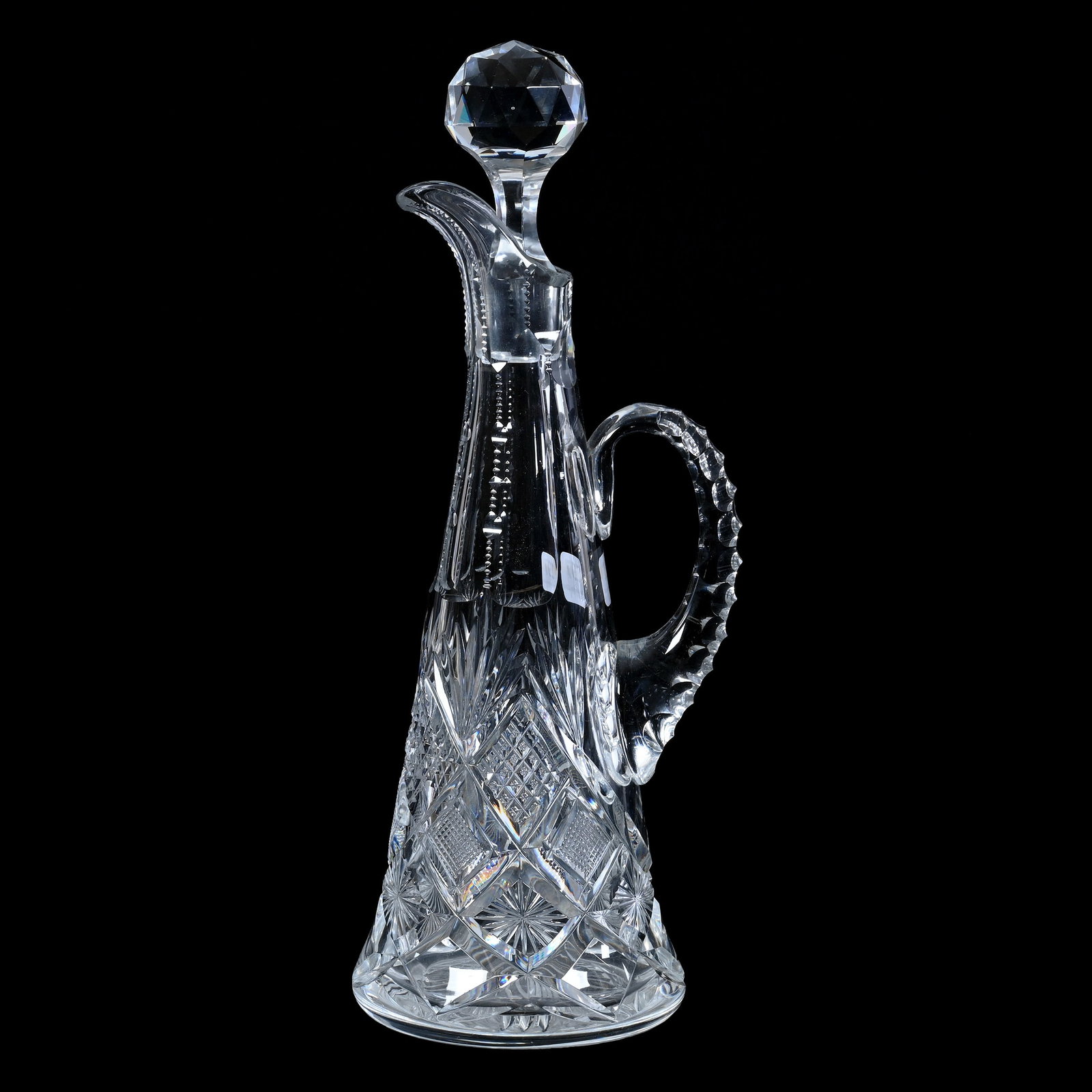 Handled Decanter, American Brilliant Cut Glass, Harvard Pattern By Libbey (1 of 3)