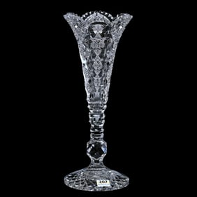 Trumpet Vase, American Brilliant Cut Glass, Signed Hawkes Queens Pattern