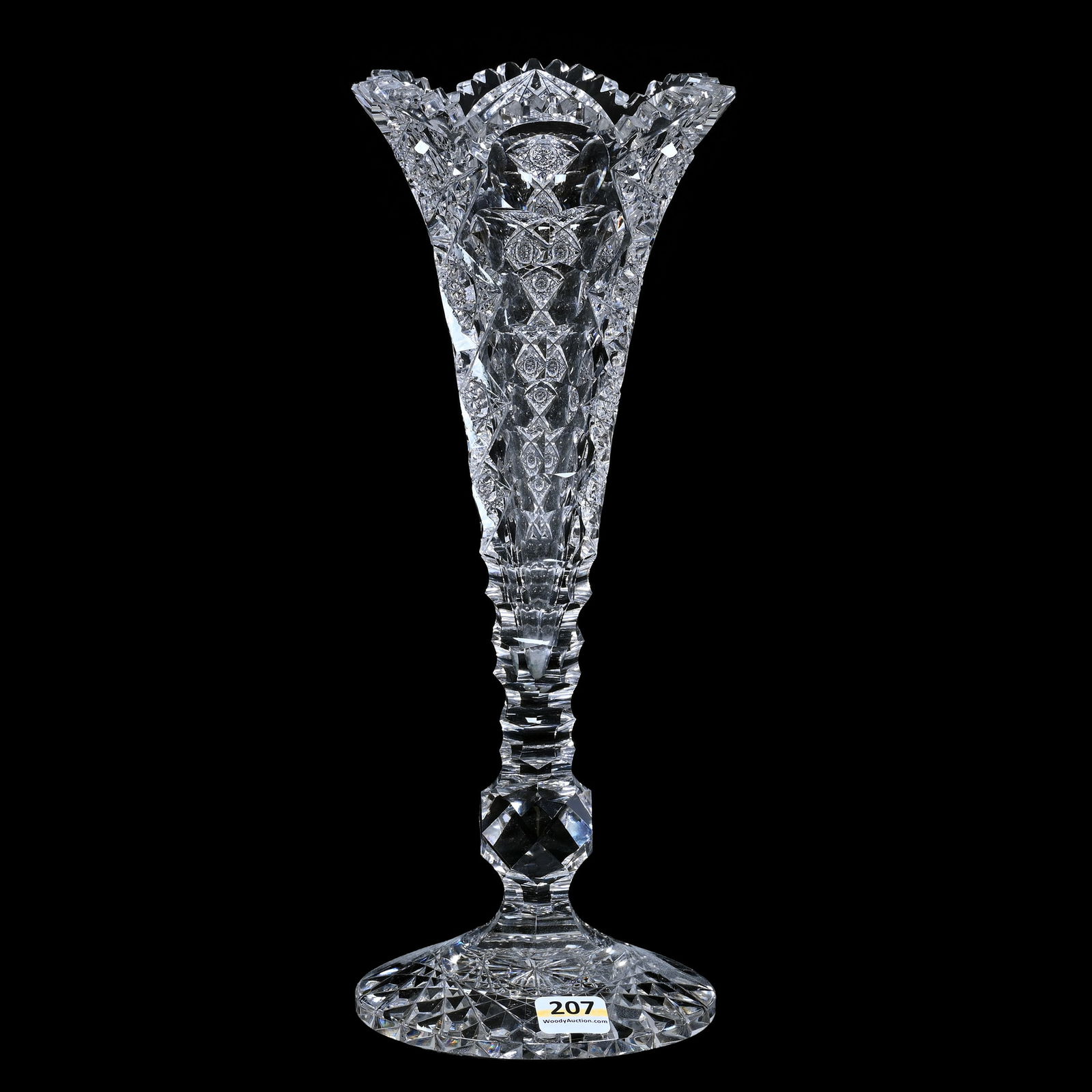Trumpet Vase, American Brilliant Cut Glass, Signed Hawkes Queens Pattern (1 of 3)