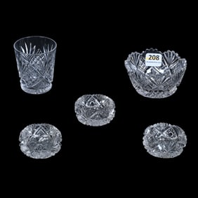 (5) Assorted Items, American Brilliant Cut Glass, All Are Harvard Pattern By Libbey Including