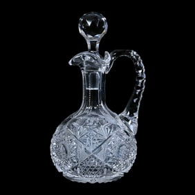 Cruet, American Brilliant Cut Glass, Hobstar, Nailhead Diamond And Fan Motif