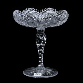 Compote, American Brilliant Cut Glass, Signed Hawkes, Hobstar And Fan Motif