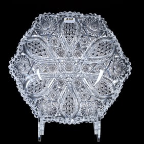Six Sided Bowl, American Brilliant Cut Glass, Well Cut Hobstar, Vesica, Cane And Prism Motif
