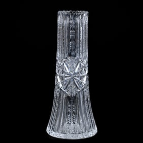Vase, ABCG - Prism Cut Body With Center Band Of Geometric Cut Highlights - Hobstar Cut Base