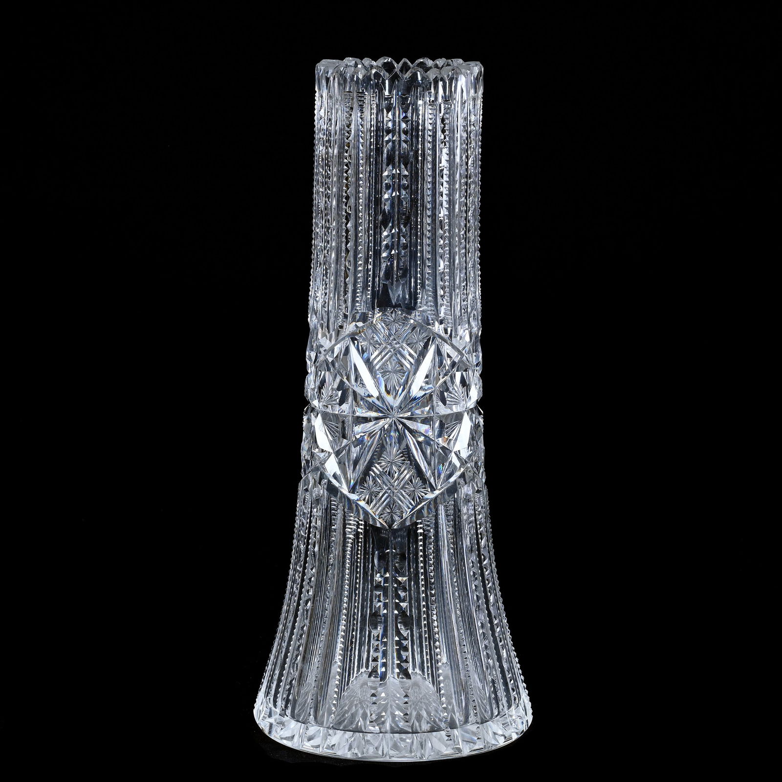 Vase, ABCG - Prism Cut Body With  Center Band Of Geometric Cut Highlights - Hobstar Cut Base (1 of 5)