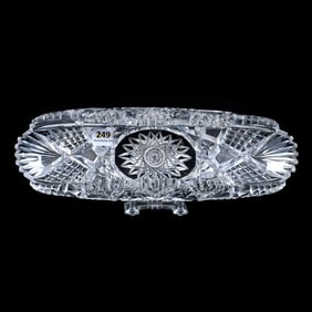 Folded Celery Tray, ABCG, Hobstar Center With Crosscut Diamond And Fan Pattern By Libbey