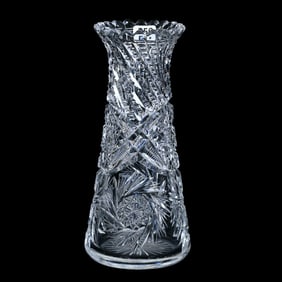 Vase, American Brilliant Cut Glass, Hobstar, Pinwheel, Swirled Prism And Fan Motif