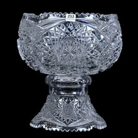 Punch Bowl, Two Part, American Brilliant Cut Glass, Hobstar, Cane And Fan Motif