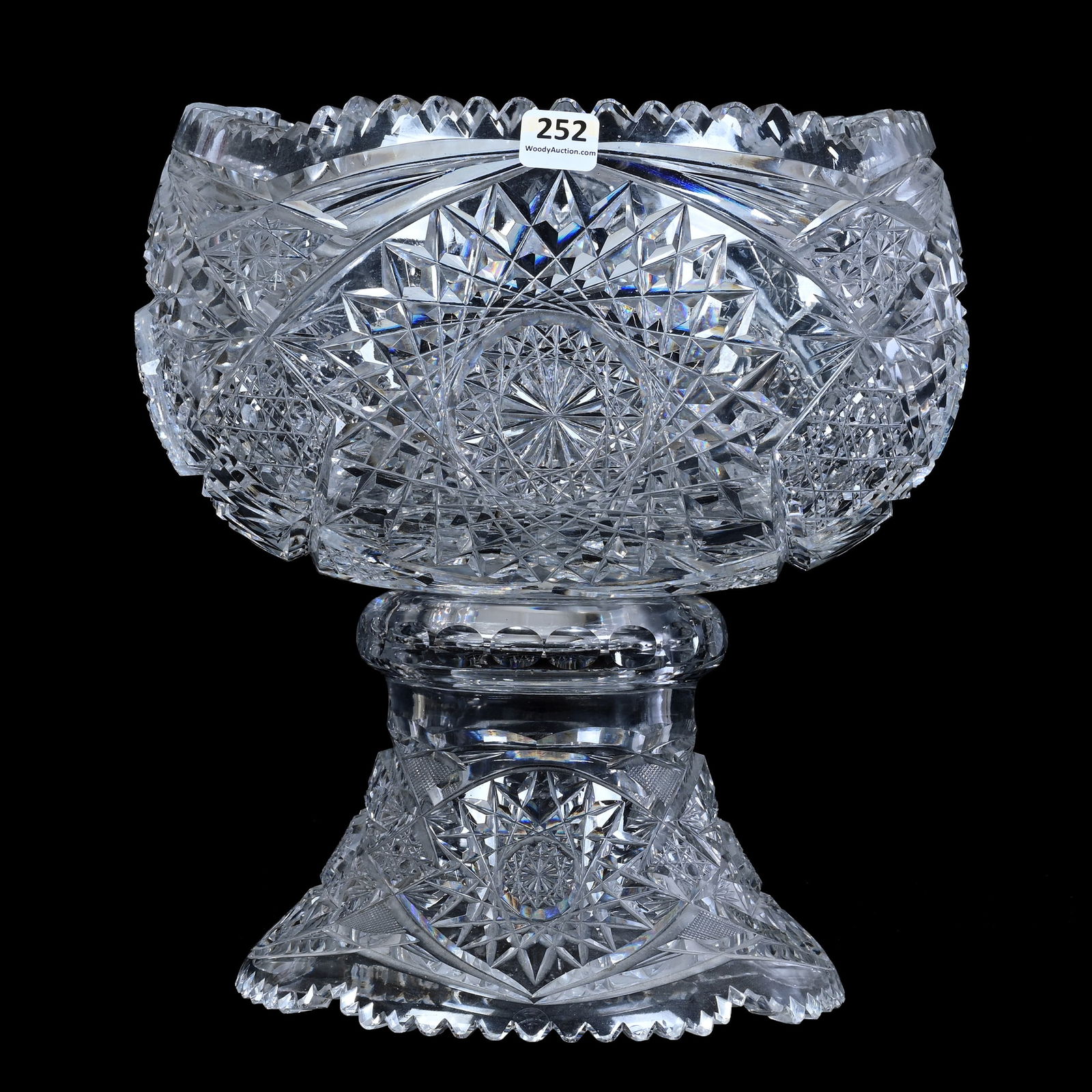 Punch Bowl, Two Part, American Brilliant Cut Glass, Hobstar, Cane And Fan Motif (1 of 9)