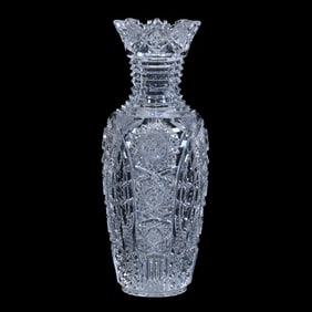 Vase, American Brilliant Cut Glass, Othello Pattern By Clark