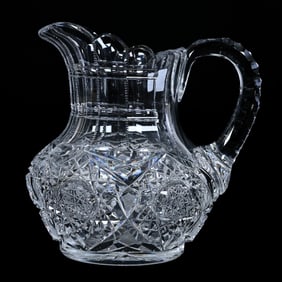 Water Pitcher, American Brilliant Cut Glass, Signed Egginton Orleans Pattern