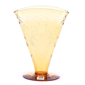 Fan Vase, American Brilliant Cut Glass, Signed Hawkes Solid Amber