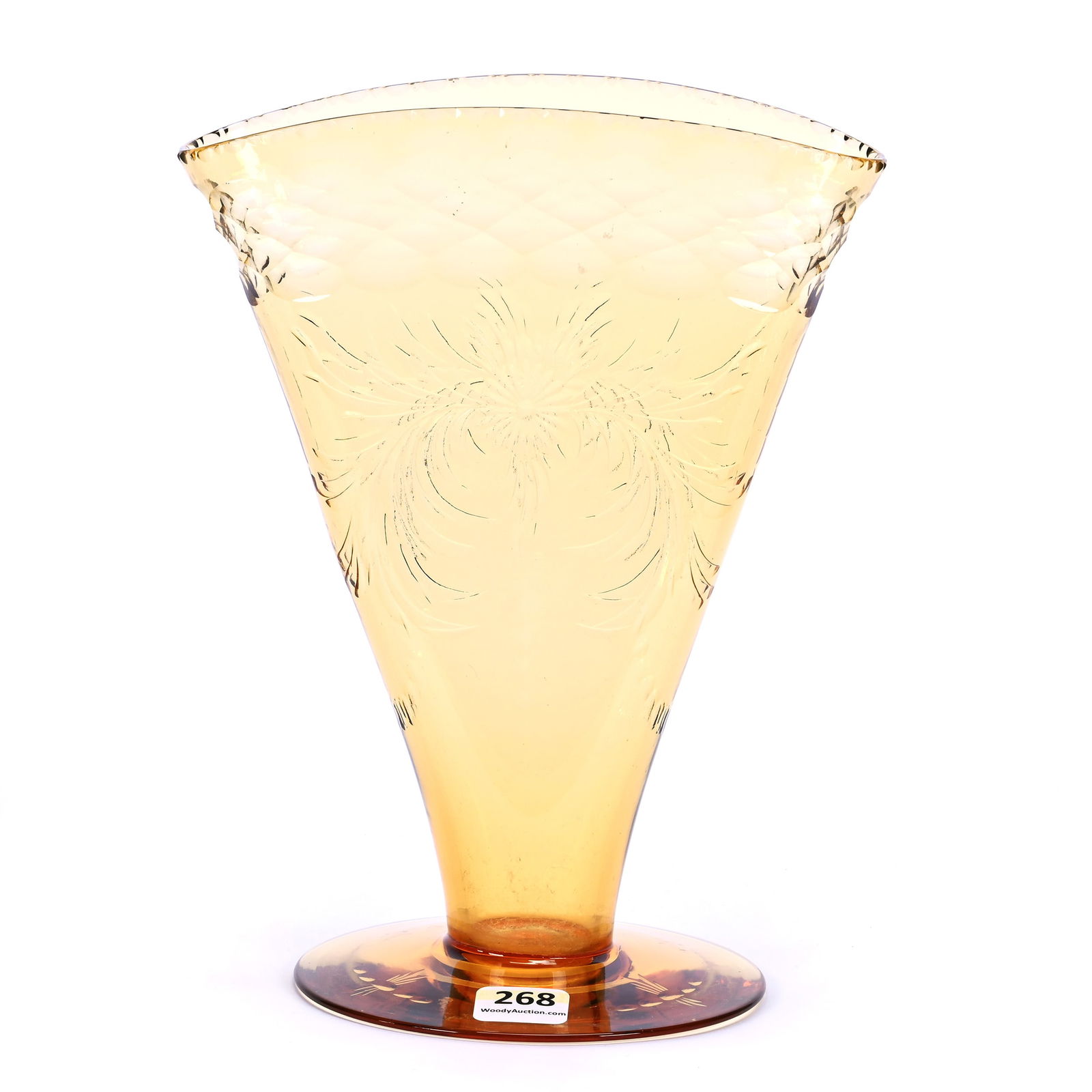 Fan Vase, American Brilliant Cut Glass, Signed Hawkes Solid Amber (1 of 4)