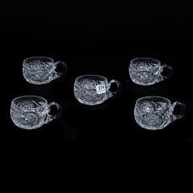 (5) Punch Cups, American Brilliant Cut Glass, Hobstar And Geometric Motif